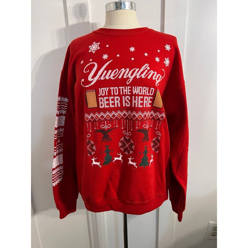 Yuengling Beer Joy To The World Ugly Christmas Crewneck Sweatshirt Red No Tag L